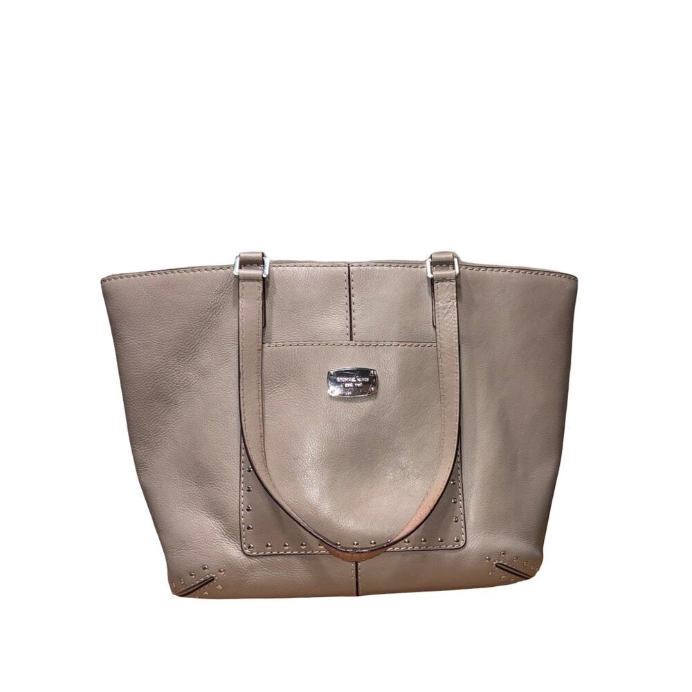 Michael Kors Astor Dark Taupe Leather Silver Stude Large Travel Tote Bag